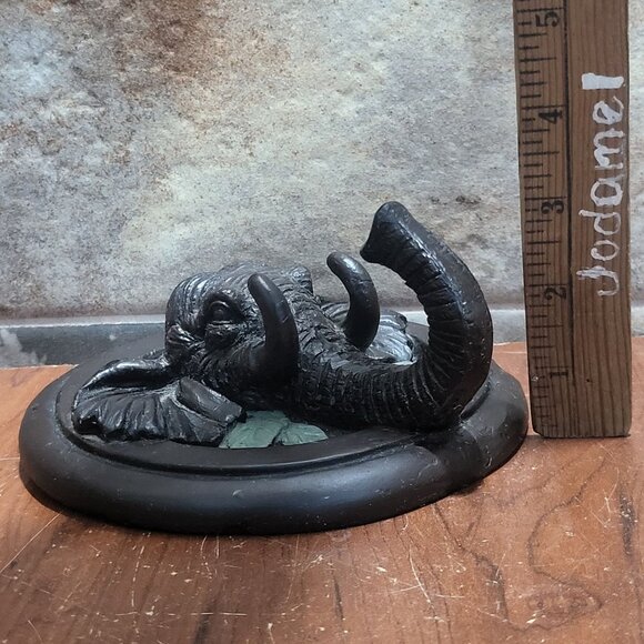 Ceramic Elephant Head Hanging Wall Hook Black Green Leaf Accents - Picture 10 of 10